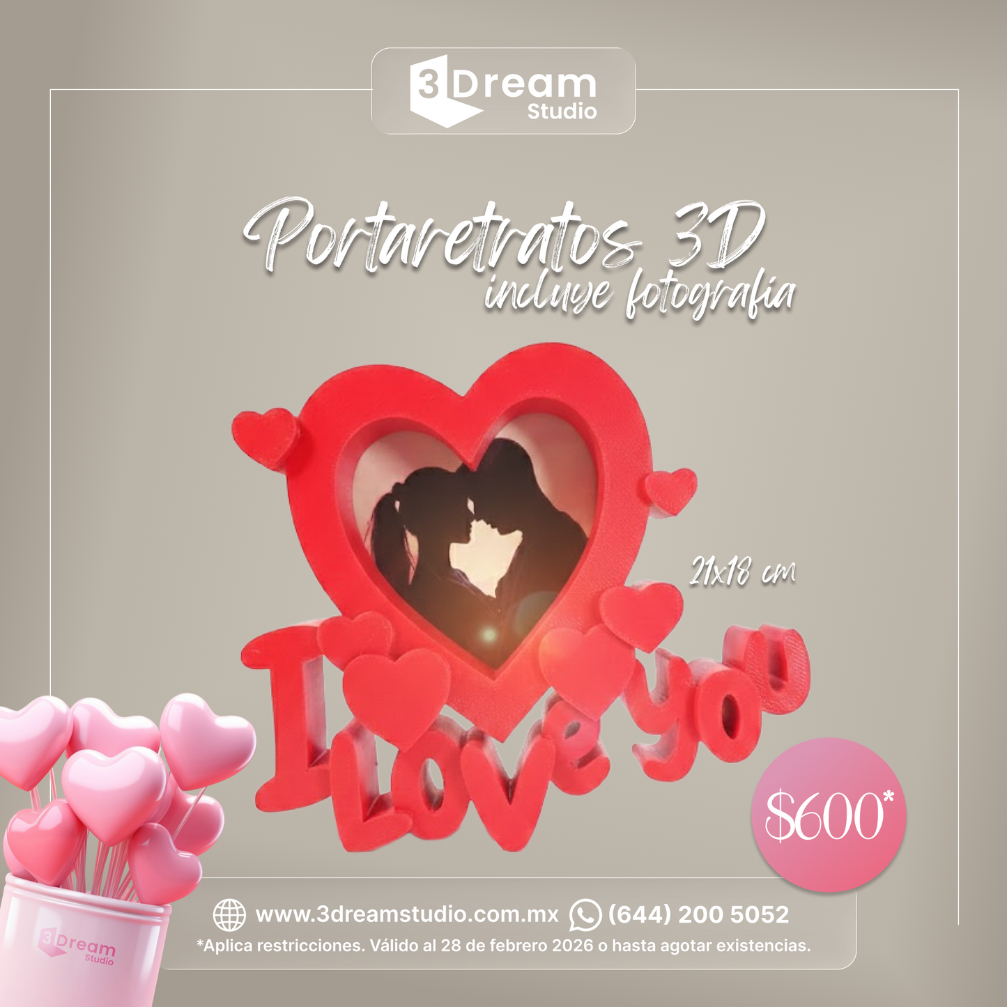 Portaretratos 3D con fotografía 21x18 cm