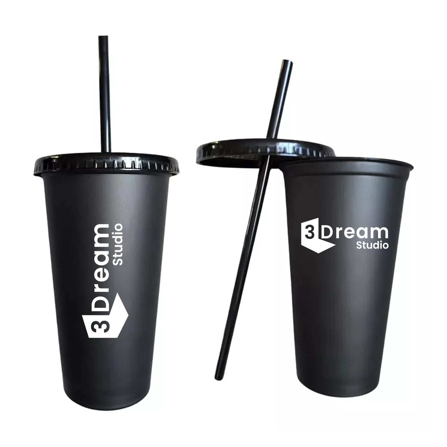 Vaso Negro Reusable tipo Star con tapa y popote